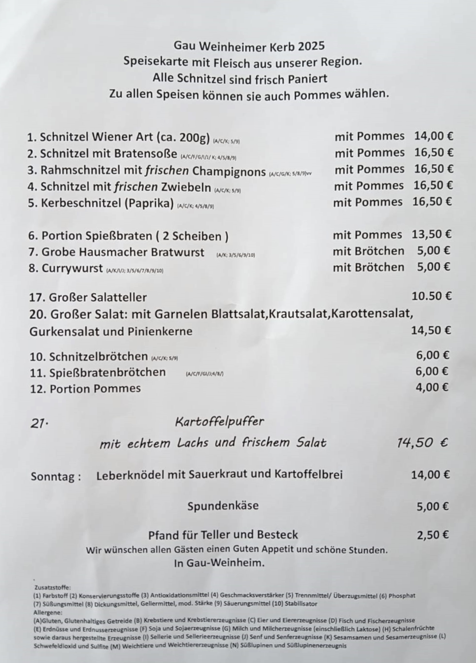 Speisekarte Gau-Weinheimer Kerb
