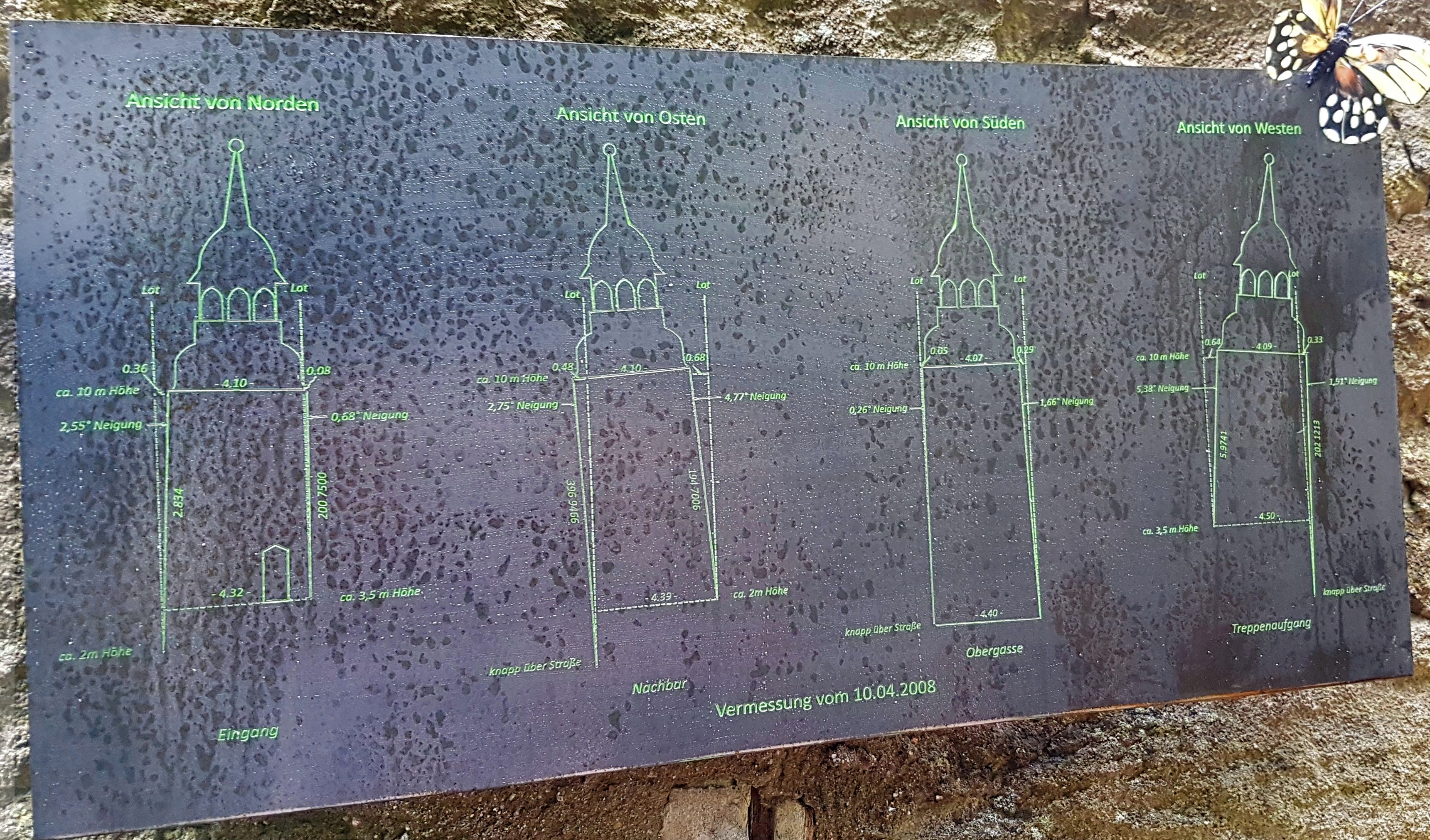 Gemeindeturm Gau-Weinheim Texttafel Vermessung