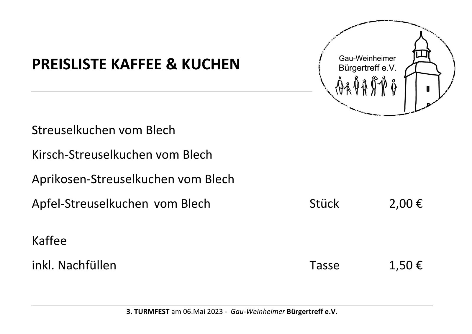 Preisliste Turmfest Gau-Weinheimer Bürgertreff e.V.