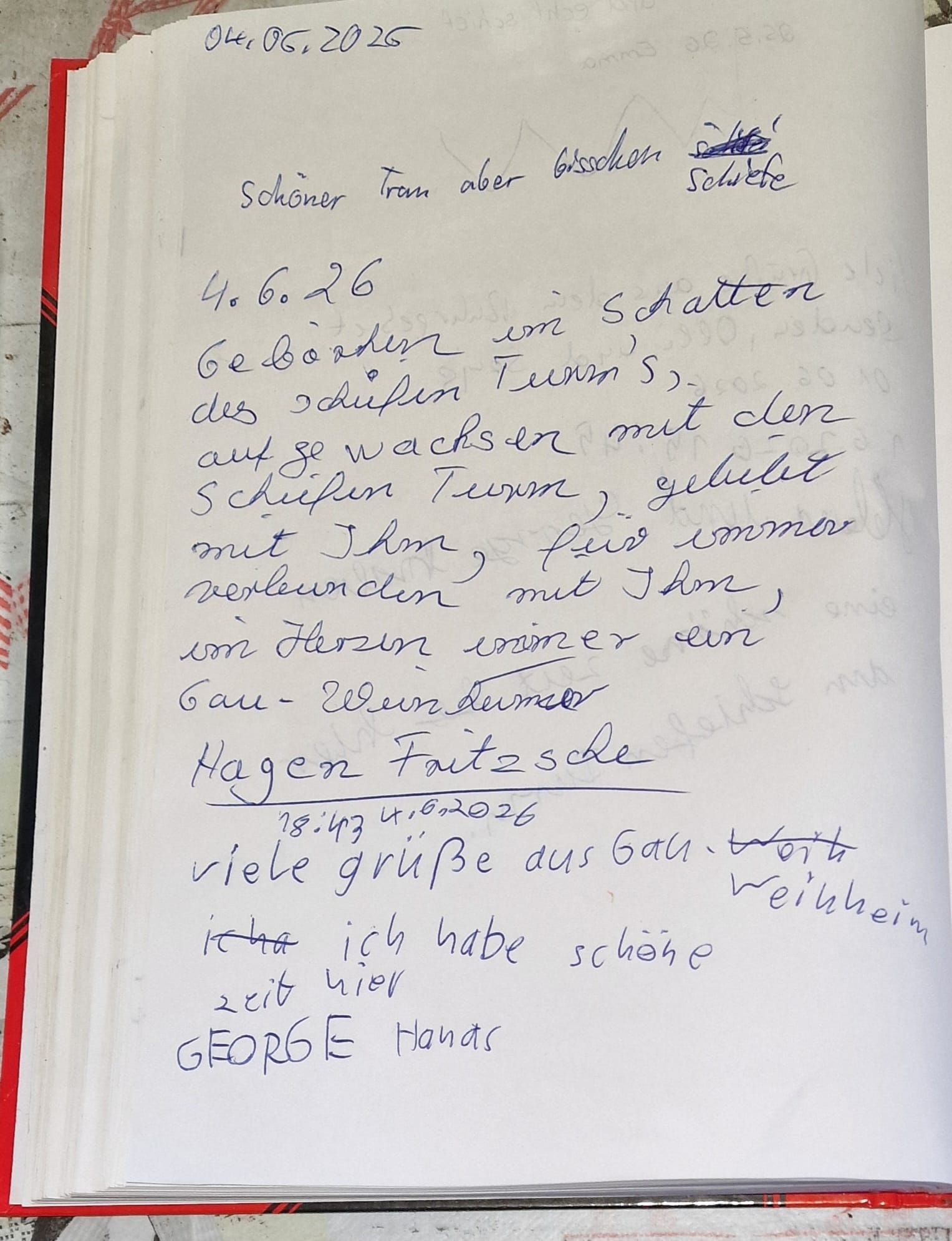 Gästebuch Schiefer Turm Gau-Weinheim
