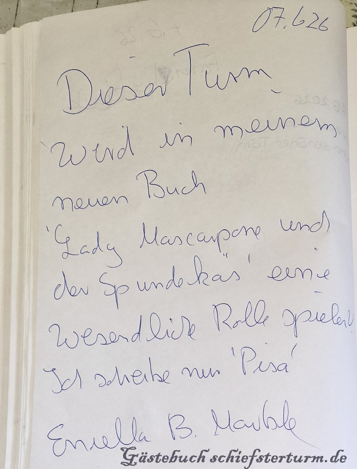 Gästebuch Schiefer Turm Gau-Weinheim